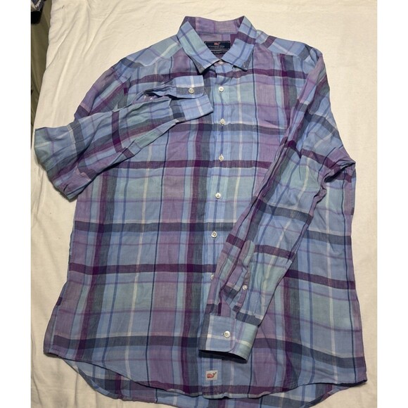 Vineyard Vines Other - Vineyard Vines Men’s Classic Fit Murray 100% Linen Plaid Long Sleeve Shirt Sz Lg